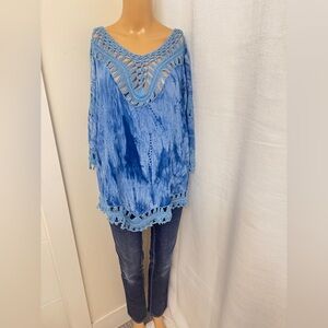 22” ptp Blue Tie-Dye Crochet Trim Top
